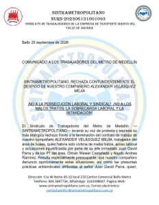 Lee más sobre el artículo COMUNICADO A LOS TRABAJADORES DEL METRO DE MEDELLÍN